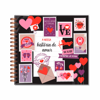 Álbum de Fotos G Fina Ideia Romântico Selos 21,8x23,5cm 30 folhas 180g/m² capa dura