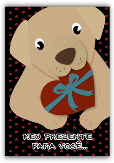 Cartão Artesanal Romântico Cachorro com Coração Fina Ideia 11x15,5cm com envelope
