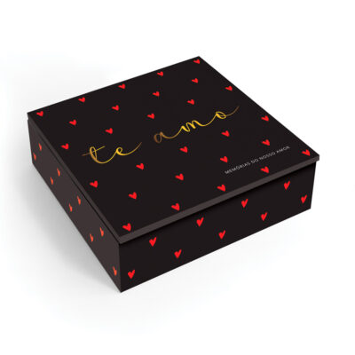 Caixa de Memórias Fina Ideia Te Amo Corações 18x18,3x5,5cm em MDF