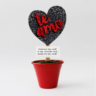 Mini Vaso Coração Te Amo gliter