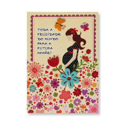 Cartão Artesanal Futura Mamãe Jardim Fina Ideia 11x15,5cm com envelope