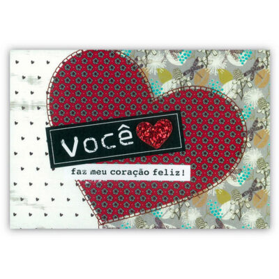 Cartão Mix Romântico Coração Gliter Fina Ideia 11x15,5cm com envelope