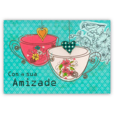 Cartão Mix Amizade 2 Xícaras Fina Ideia 11x15,5cm com envelope