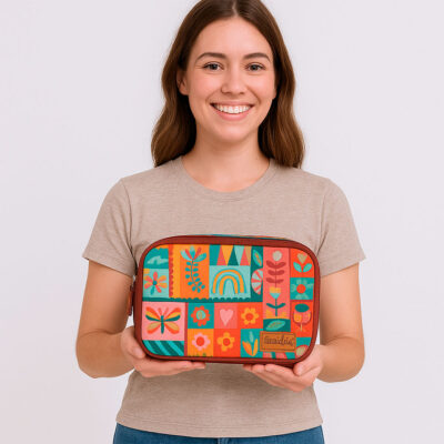 Estojo Box 100 Fina Ideia Arco-Íris 21x14x9cm com divisória e 25 nichos elásticos