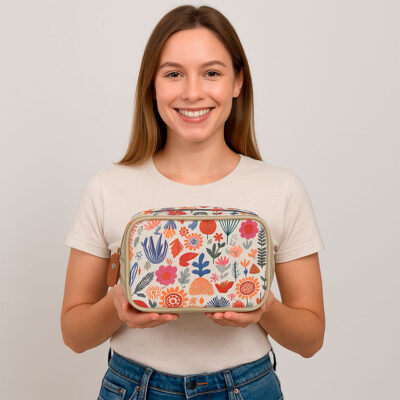 Estojo Box 100 Fina Ideia Orgânica 21x14x9cm com divisória e 25 nichos elásticos