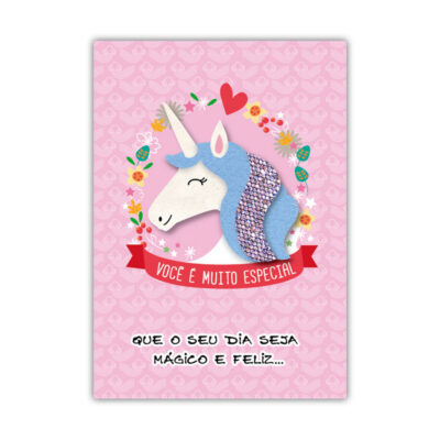 Cartão Artesanal Felicitações Unicórnio Fina Ideia 11x15,5cm com envelope