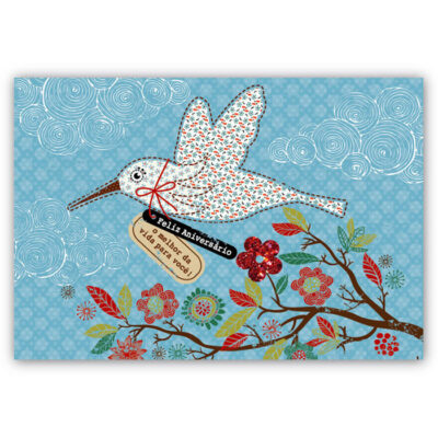 Cartão Mix Aniversário Pássaro Fina Ideia 11x15,5cm com envelope