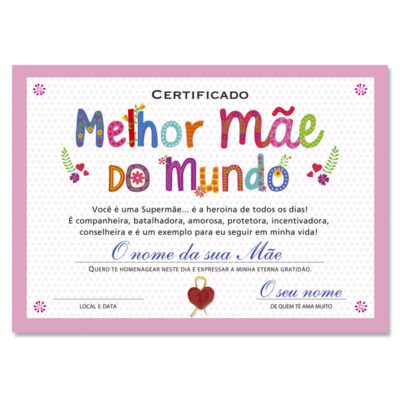 Cartão Certificado Melhor Mãe Letras Coloridas Fina Ideia 15x21cm com envelope