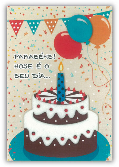 Cartão Artesanal Aniversário Bolo Cobertura Fina Ideia 11x15,5cm com envelope