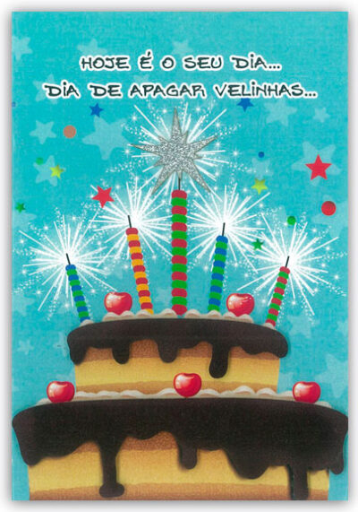 Cartão Artesanal Aniversário Bolo Grande Fina Ideia 11x15,5cm com envelope