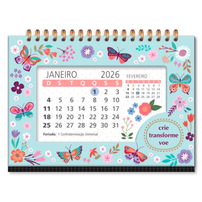 Calendário de Mesa 2026 Borboletas no Jardim Fina Ideia 18,5x13cm