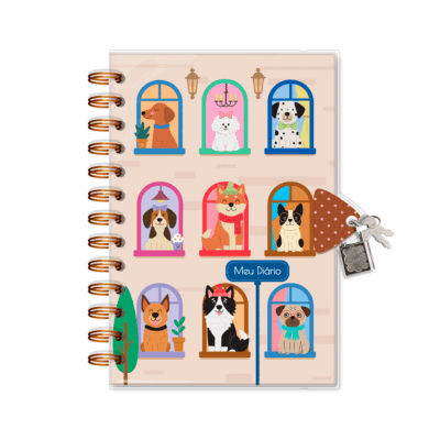 Diário com Chave Fina Ideia Cachorro na Janela 11,8x17,5cm 84 folhas capa protetora