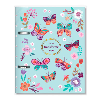 Caderno Argolado P A5 Fina Ideia Borboletas no Jardim 14,5x20,5cm 80 folhas pautadas capa protetora