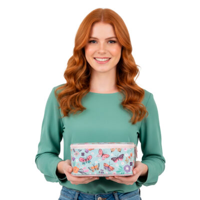 Alternative view of Estojo Box 100 Fina Ideia Borboletas no Jardim 21x14x9cm com divisória e 25 nichos elásticos