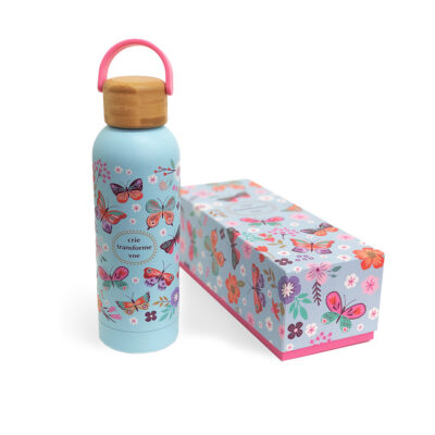 Garrafa Térmica Fina Ideia Borboletas no Jardim 500ml aço inox