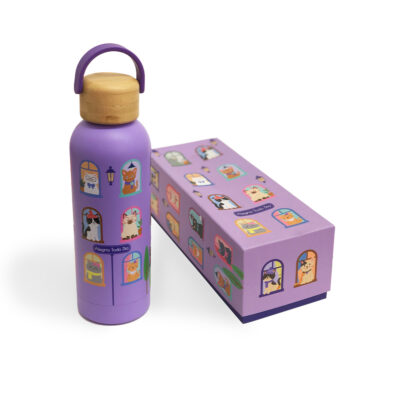 Garrafa Térmica Fina Ideia Gato na Janela 500ml aço inox