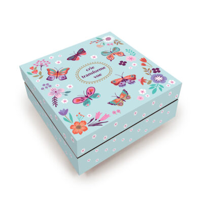 Porta-joias e Aneleira P Fina Ideia Borboletas no Jardim 12,7x12,7x5,2cm em MDF