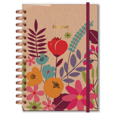 Planner Permanente M Fina Ideia Floral Kraft 13,4x20,5cm 105 folhas capa protetora