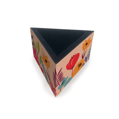 Porta-clips Triangular Fina Ideia Floral Kraft 9,3x9,3x5cm em MDF