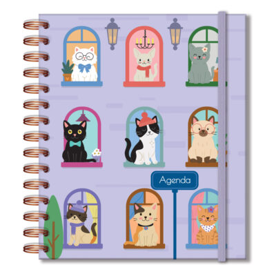 Agenda Semanal M 2026 Fina Ideia Gato na Janela 16,5 × 19,5 cm 80 folhas Capa Dura