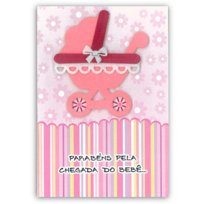 Cartão Artesanal Nascimento Carrinho Menina Fina Ideia 11x15,5cm com envelope