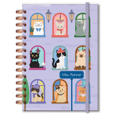 Planner Permanente M Fina Ideia Gato na Janela 13,4x20,5cm 105 folhas capa protetora