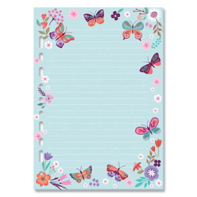 Refil Decorado Caderno Argolado Colegial Fina Ideia Borboletas no Jardim 30 folhas 90g