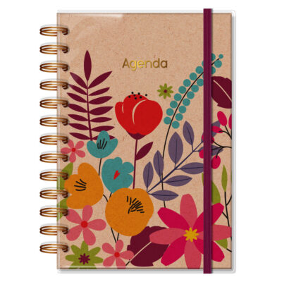 Agenda Diária M 2026 Fina Ideia Floral Kraft 11,8x16,8 cm 168 Folhas capa protetora