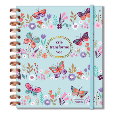 Agenda Semanal M 2026 Fina Ideia Borboletas no Jardim 16,5 × 19,5 cm 80 folhas Capa Dura