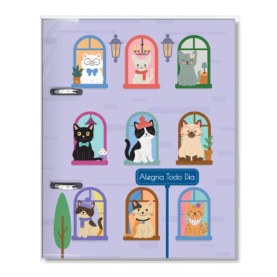 Caderno Argolado P A5 Fina Ideia Gato na Janela 14,5x20,5cm 80 folhas capa protetora