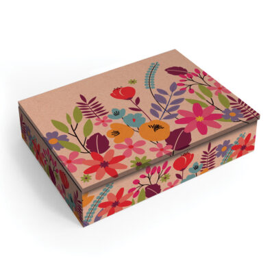 Porta-joias M Fina Ideia Floral Kraft 19x14x5,5cm em MDF