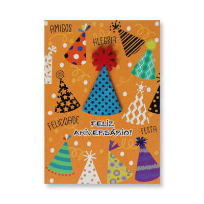 Cartão Artesanal Aniversário Chapéus Fina Ideia 11x15,5cm com envelope
