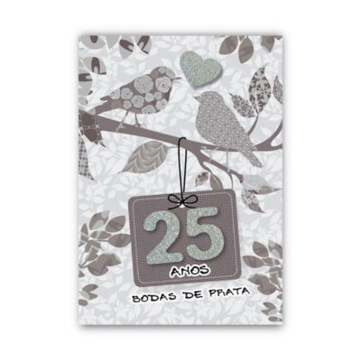 Cartão Artesanal 25 Anos Prata Fina Ideia 11×15,5cm com envelope