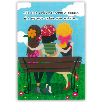 Cartão Artesanal Amizade Amigas no Banco Fina Ideia 11x15,5cm com envelope