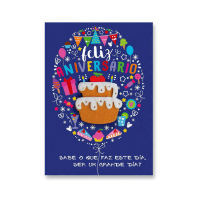 Cartão Artesanal Aniversário Bolo Ícones Fina Ideia 11x15,5cm com envelope
