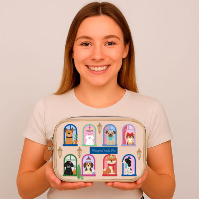 Estojo Box 100 Fina Ideia Cachorro na Janela 21x14x9cm com divisória e 25 nichos elásticos