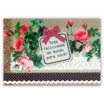 Cartão Mix Felicitações Flores com Renda Fina Ideia 11x15,5cm com envelope