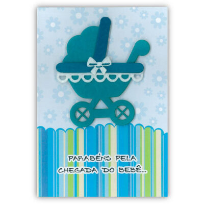 Cartão Artesanal Nascimento Carrinho Menino Fina Ideia 11x15,5cm com envelope