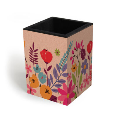 Porta-lápis Fina Ideia Floral Kraft 7x7x10cm em MDF