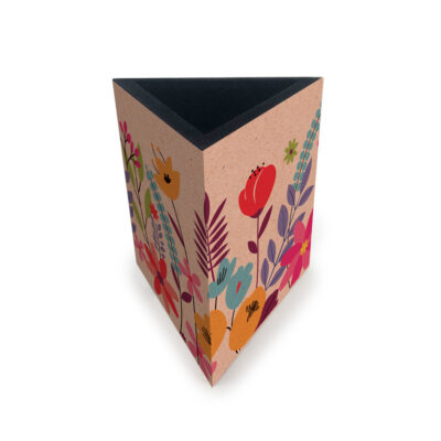 Porta-lápis Triangular Fina Ideia Floral Kraft 9,3x9,3x10cm em MDF