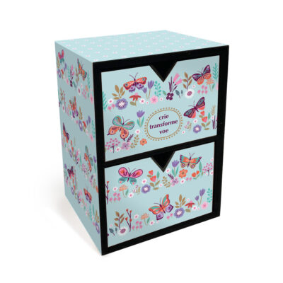 Gaveteiro Fina Ideia Borboletas no Jardim 19x14x12cm em MDF