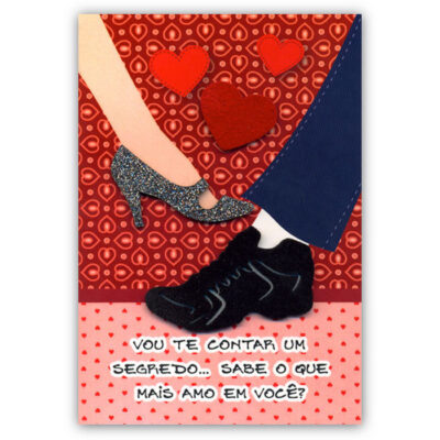 Cartão Artesanal Romântico Sapatinhos Casal Fina Ideia 11x15,5cm com envelope