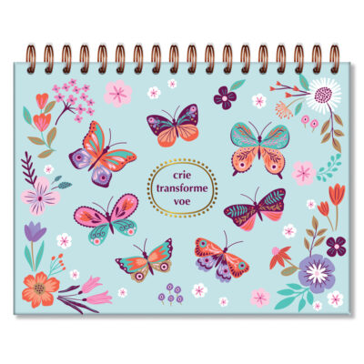 Caderno de Criação Fina Ideia Borboletas no Jardim 23,5x17,5cm 30 folhas pretas 180g/m² capa dura