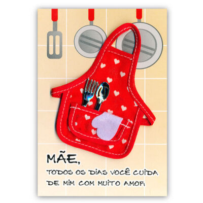 Cartão Artesanal Mãe Avental Fina Ideia 11x15,5cm com envelope