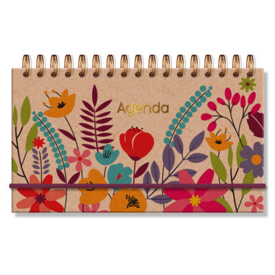 Agenda Semanal Mini 2026 Fina Ideia Floral Kraft 8,5 × 15 cm 80 folhas Capa Dura