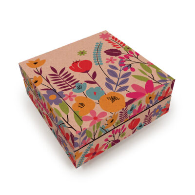 Porta-joias e Aneleira P Fina Ideia Floral Kraft 12,7x12,7x5,2cm em MDF