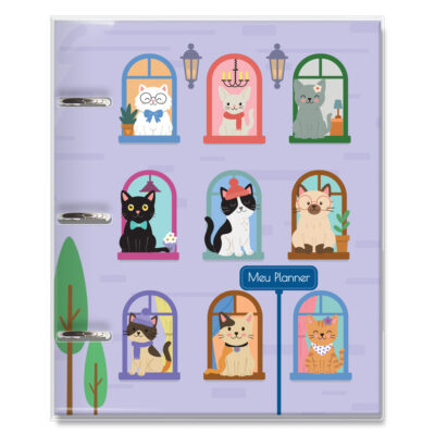 Caderno Argolado Planner Fina Ideia Gato na Janela 16,2x23,5cm 103 folhas capa protetora