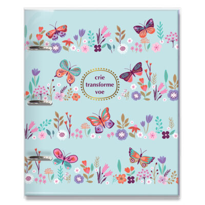 Caderno Argolado Fina Ideia Borboletas no Jardim 16,5x23,2cm 80 folhas capa protetora