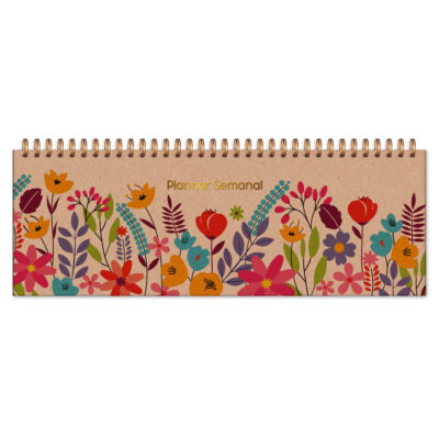 Planner Organizador Semanal Fina Ideia Floral Kraft 30x10,5cm 52 folhas capa dura