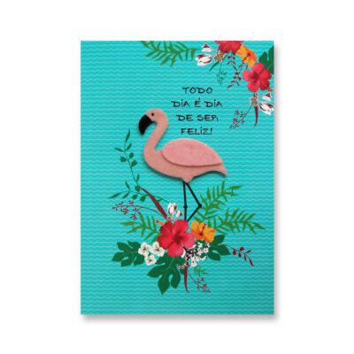 Cartão Artesanal Flamingo Fina Ideia 11x15,5cm com envelope
